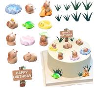 Wasise Capybara Cake Topper - 20PCS Capybara Birthday Decorations, Mini Capybaras Figures Cake Toppers, Cute DIY Animal Themed Birthday Cakes Topper Decorations for Party Gift