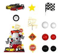 Wasise Car Cake Topper - 31PCS Racing Car Cake Topper Set, Cars Birthday Decorations, Checkered Flag Cupcake Toppers,Happy Birthday Cupcake Toppers Decor for Race Cars Themed Shower Supplies