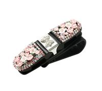 Wasise Car Glasses Holder - Bling Crystal Diamond Auto Sunglasses Holder Mount, Car Accessories with Rhinestone Flowers Double-Ended Ticket Clip, Preppy Pink Auto Accessories, Sunglass Visor Clip