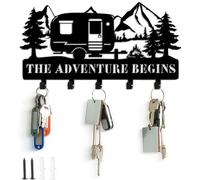 Wasise Caravan Decorations - Key Holder for Wall, Metal Key Holder Wall Mount, Motorhome Essentials Key Rack, Camping Design Keys Organizer Rack with Hooks, Rustic Keys Hook for Walls Mounted Decor