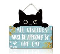 Wasise Cat Signs - Black Ornaments, "All Visitors Must Be Approved by The Cat", Pet Door Hanging Decor, Welcome Home Gifts, Crazy Cats Lady Gifts for Outdoor Kitty Kitten Wall Art Pediment Pet Shop
