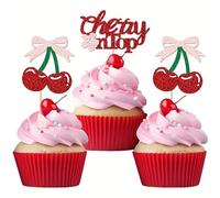 Wasise Cherry Cake Decorations - 24PCS Cupcake Toppers, Cherries Themed Party Decorations, Baby Shower Cakes Topper, Cherry Cake Toppers, Fruit Cupcakes Topper, Glitter Cupcake Decoration