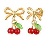 Wasise Cherry Earrings - Bow Earrings, Red Cherry Ear Drop, Pendant for Women, Fruit Pendant, Women's Jewelry, Fall Winter Ear Accessories, for Women Girl Girlfriend Wife Family Best Friends Gifts