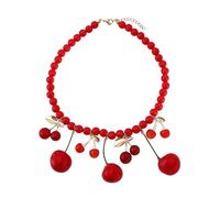 Wasise Cherry Necklace - Red Necklace, Bead Choker, Red Bead Necklaces for Women, Crimson Accessories for Women, Chunky Choker for Womon, Adjustable Crimson Cherry Jewelry