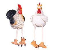 Wasise Chicken Ornaments - 2PCS Resin Rooster and Hen Chicken Decorations, Funny Garden Ornaments with Long Legs, Unique Chickens Gift, Chickens Figurine Ornament for Courtyard Garden Living Room