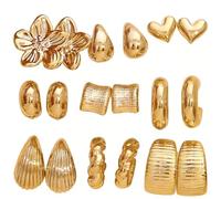 Wasise Chunky Earrings - 9PCS Chunky Gold Earrings, Gold Hoop Earring Set, Multi-Piercing Stacking, Thick Open Twisted Huggie Hoop Earring for Daily Wear, Family Gatherings, Birthday Gift for Women