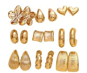 Wasise Chunky Earrings - 9PCS Chunky Gold Earrings, Gold Hoop Earring Set, Multi-Piercing Stacking, Thick Open Twisted Huggie Hoop Earring for Daily Wear, Family Gatherings, Birthday Gift for Women