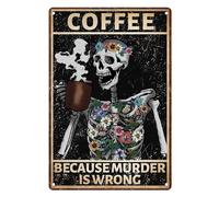 Wasise Coffee Sign - 20 X 30CM Gothic Wall Decor,Flower Skull Coffee Metal Tin Sign, Man Cave Accessories, Skull Decoration, Metal Vintage Bar Wall Decor Accessories for Kitchen Wall Home Farmhouse