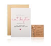 Wasise Congratulations Next Chapter Gifts - Good Luck Card with Envelope, Crystal Keyring, Leaving, New Job, Farewell Gifts for Men Women Colleagues, Inspirational Persent for Graduation, Promotion
