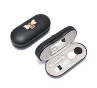 Wasise Contact Lens Cases - Eyeglass Case Hard Shell, Double Sided Portable Contact Lens Box, Glasses British Style Accessories, Multi-Function with Tool, Built-in Mirror, Leather Storage Box (Black)