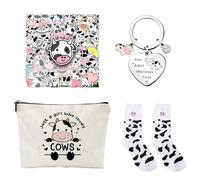 Wasise Cow Themed Gifts - Cow Stuff, Cows Lovers Gift for Women, Cows Print Stuff Gift Set, with Socks, Stickers, Keychain, Cosmetic Bag, Christmas Birthday Gift for Wife Best Friend Daughter