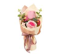 Wasise Crochet Flower Bouquet - Roses Tulips Pink Plush Bouquet, Valentines Day, Mothers Day, Graduation Bouquets Crafts Decor, Artificial Flowers, Hand-knitted Wool Bouquets Finished Product