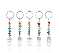 Wasise Crystal Keyring - 5PCS Tree of Life Keychain with 7 Chakra Healing Stones, Crystal Gifts for Women, Spiritual Gifts for Women, Tree of Life Gift, Car Keyring, Charm Keyrings