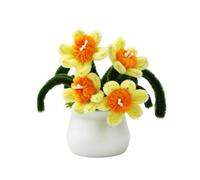 Wasise Daffodil Flowers Craft Gifts - Daffodils Artificial Flowers, Realistic Spring Crafts, Car and Desk Mini Decorations, Twist Stick Handmade Mini Bouquet, Cute Finished Small Potted Plants Gifts