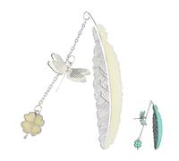 Wasise Dragonfly Gifts - Bookmarks for Women, Glow in The Dark Dragonfly Bookmark, Metal Feather Bookmark with Four Leaf Clover, Elegant Bookmarks Gift,Christmas Gift,Halloween Gifts for Friend Women