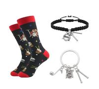 Wasise Drummer Gifts for Men - 3PCS Drummer Gifts Set with Drummers Socks, Drummers Bracelet and Keychain, Stylish Drum Accessories Gifts for Music Lovers Rock Fans,Drum Player Gift, Band Member Gift