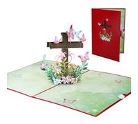 Wasise Easter Cards - Baptism Cards, 3D Pop up Flower Card, Flower Pop Up Gifts, Christening Confirmation, Religious Easter Greeting Card with Flowers, Butterflies, Faith-Based Gifts for Christening,