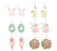 Wasise Easter Earrings - 6PCS Rabbit Drop Earrings, Happy Easter Earring, Bunny Charms, Colorful Festive Bunny, Egg, Flower Dangle Earring,Cute Rabbit Jewellery Set Drop Dangle Charms for Girls Women