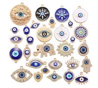 Wasise Evil Eye Charm - 30PCS Jewelry Making Supplies Charms, Mixed Evil Eye Pendant with Hamsa Hand and Elephant, Jewelry Making Charm, Evil Eye Charms for Bracelets Keychains, Christmas Gifts