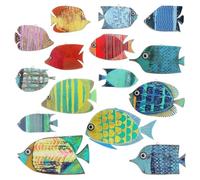 Wasise Fish Wall Art - 15PCS Coastal Room Decor, Nautical Bathroom Accessories, Vintage Wooden Fish Wall Decor, Vintage Hanging Coastal Fishing Sculpture, Ocean Theme Decorations for Bathroom Bedroom