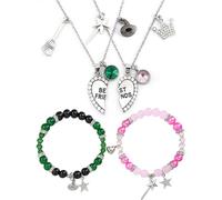 Wasise Friendship Bracelet- Witch Necklace, Crown Necklace Set for Girls, Witch Accessories Set for Women, Best Friends Friendship Matching Bracelets, Love Heart Magnet Magic Bracelets and Necklaces