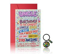 Wasise Funny Uncle Birthday Card and Engraved Keyring - Happy Birthday Card for the Coolest Uncle, Super Uncles Keychain, Humorous Keepsake Gift from Niece Nephew for Man Fathers Day, Red Envelope