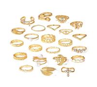 Wasise Gold Stacking Rings - 23PCS Gold Rings for Women, Stacking Ring Jewellery, Bohemian Golden Ring Set with Geometric Diamond Cross and Heart Designs, Vintage Knuckle Ring for Women