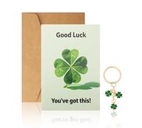 Wasise Good Luck Clover Card and Keyring - 4 Leaf Clover Keychain with Card Envelope, Congratulations Inspirational Positive Gifts New Beginnings, Exams, New Job, Family, Friends, Colleague, Students