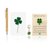 Wasise Good Luck Gifts - Four Leaf Clover Keyring Bookmark Brooch with Card Bamboo Pen, Good Luck charms Keychain, Inspirational Congratulations Gifts for New Beginnings, Exams, Friends, Students