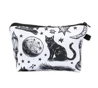 Wasise Goth Makeup Bag - Cat Make up Bags for Women, Skull Makeup Bag, Gothic Cat Magic Make up Bag with Black Cat Stars Moon Broom Candle Spider Web Design, Cat Gifts for Women