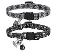 Wasise Gothic Cat Collar - 2PCS Cat Collar with Bell, Adjustable Spiderweb and Skull Design Cats Collars,Halloween Animal Collars with Bell,Stylish Gothic Pet Accessories for Small to Medium Dogs Cats