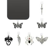 Wasise Gothic Style USB C Dust Plug Set - 6PCS Mobile Dustproof Plugs, Unique Dust Plug Charm Collection with Sword Dragon Butterfly Designs, Phone Charging Port Protector for Type-C Ports