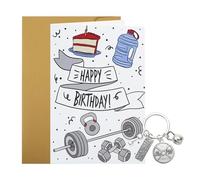 Wasise Gym Birthday Card - Weightlifting Gifts for Women, Fitness Birthday Card Set with STRONG IS BEAUTIFUL Keyring, Hobby Cards for Strongman, Sporty Gym Design Cards for Fitness Cossfit Lover