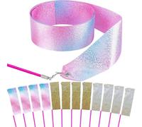 Wasise Gymnastics Ribbon - 12PCS Ribbon Wands, Gymnastics Birthday Party Decorations, Mermaid Streamers, Dance Class Props, Sparkling Dancing Ribbons, Twirling Streamer Ribbons