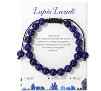 Wasise Healing Crystal Bracelet - Gemstone Bracelet, Natural Bead Bracele, Lapis Lazuli Bracelets, Adjustable, Calming Anxiety Relief Jewellery, Good Luck Gifts for Friends Women Girls with Card