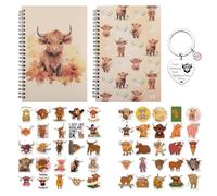 Wasise Highland Cow Gifts - 2PCS Highland Cow Notebook, 50PCS Highlands Cattle Stickers, Highlands Cattle Keyring, Animal Lovers Gifts for Women, High Land Cows Stationery Set