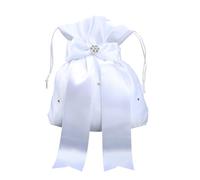 Wasise Holy Communion Bag - Communion Bags for Girls White, Girls Handbag, Satin Flower Bud Design with Diamond Bow, White Handbag for Bridesmaid Bride Girl, Girl Accessories Bag, Wedding Money Bags