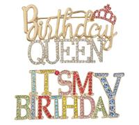 Wasise Its My Birthday Badge - 2PCS Birthday Badge, Shiny Rhinestone Badges for Girls, Rhinestones Brooch for Women, Metal Lapel Brooch for Celebrations Gifts Party Accessories, Large Safety Pin