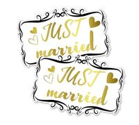 Wasise Just Married Car Decoration - 2PCS Wedding Car Decorations Kit, Just Married Sign for Cars, Honeymoon Cruise Door Magnets, Honeymoon Decorations, Magnets for Cars Decoration