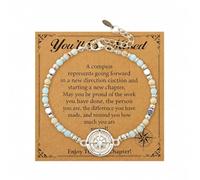 Wasise Leaving Gifts for Women - Compass Beaded Bracelet with Leavings Card Gift Set, Goodbye Occasions Jewelry Presents for Colleagues Friend, Exquisite Wristband, Graduation Souvenir with Greeting