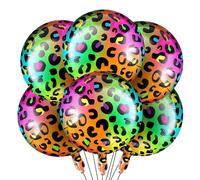 Wasise Leopard Print Balloons - 6PCS 18" Animal Print Balloons, Neon Rainbow Birthday Foil Balloon, Cheetah Birthday Decorations, Jungle Safari Animal Print Balloon for Bachelorette Party Decorations