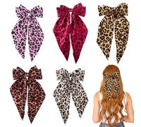 Wasise Leopard Print Hair Accessories - 5PCS Leopard Print Bow, Alloy Clip and Shape-Retaining Satin, Bow Headband for Women, Brown Bows, Long Tail Barrettes for Y2K Party Festival Daily Retro Style