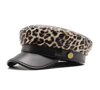 Wasise Leopard Print Hat - PU Leather Beret Hat with Brim, Leopard Print Gifts, Leather Cap for Women, Cheetah Print Hats for Women Retro Cap, Animal Hats, Beret Hats for Girls Friend
