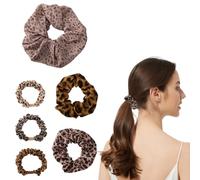 Wasise Leopard Scrunchie - 6PCS Leopard Print Scrunchie, Leopards Silk Satin Ponytail Holder, Stylish Ponytail Holders for Thick or Thin Hair, Hair Bands for Women, Retro Print Ponytail Holder Set