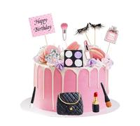Wasise Make Up Cake Toppers - 12PCS Cake Decorations for Girls, Spa Birthday Cakes Topper, Happy Birthday Makeup Themed Cupcake Toppers for Bridal Shower Girl Women Makeup Salon Spa Party Supplies