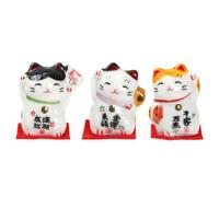 Wasise Maneki Neko - 3PCS Lucky Cat, Japanese Decor, Lucky Cat Waving Arm, Japanese Ceramics Fortune Decor, Kotobuki Maneki Neko Charm, Waving Cats Placed on The Car Desk or Bedside for Home or Office