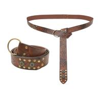 Wasise Medieval Belt - 170CM Brown Leather Belt, Renaissance Style O-ring Belts with Metal Rings Rivets, Medieval Viking Belts,Medieval Viking Waistband for Renaissance Knight Costume LARP Accessories