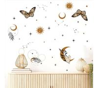 Wasise Moon Wall Stickers - Witchy Decor, Boho Wall Stickers, Butterfly Wall Sticker, Gothic Style Walls Decals, Butterfly Sun Stars Celestial Decals,DIY Removable PVC for Bedroom Dorm Aesthetic Decor