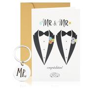 Wasise Mr and Mr Wedding Card - Gay Wedding Congratulations Card, Men Wedding Gifts, Wedding Card Gay, Weddings Cards for Two Men, Tie, Ring, Blank Inside with Envelope Comes with 2ps Keychain