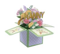 Wasise Nanny Birthday Card - 3D Pop-Up Nanny Birthday Card, Elegant Floral Design with NANNY in Gold Includes Envelope and Message Cards, Cute Birthdays Cards for Nan from Grandson Granddaughter